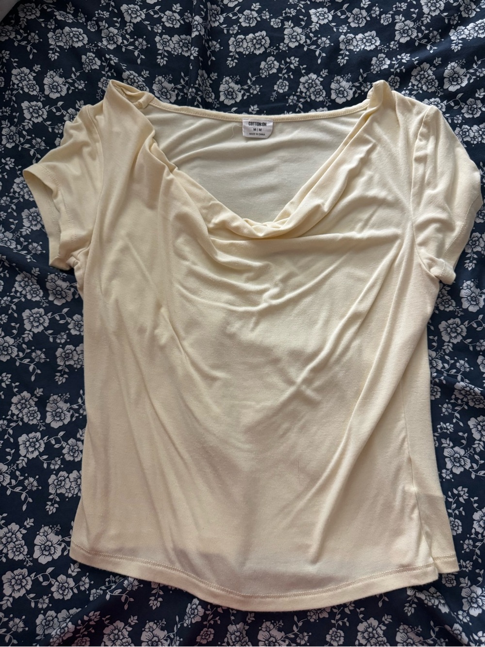 Cotton On Cream Cowl Neck Short Sleeve Tee